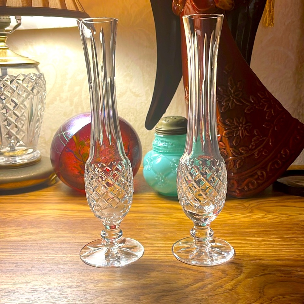 Set of 2 Vintage Waterford crystal vases ,both signed at base 9”